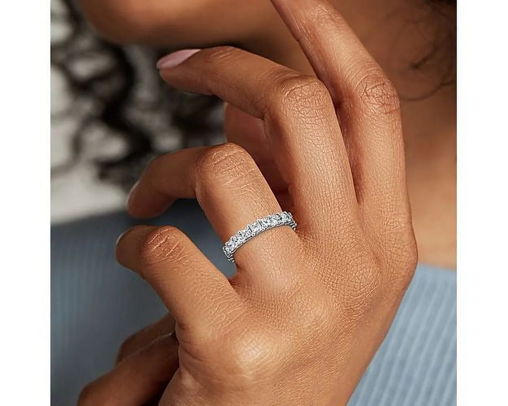 14K White Gold Princess Cut Diamond Eternity Band Size 7 E4259