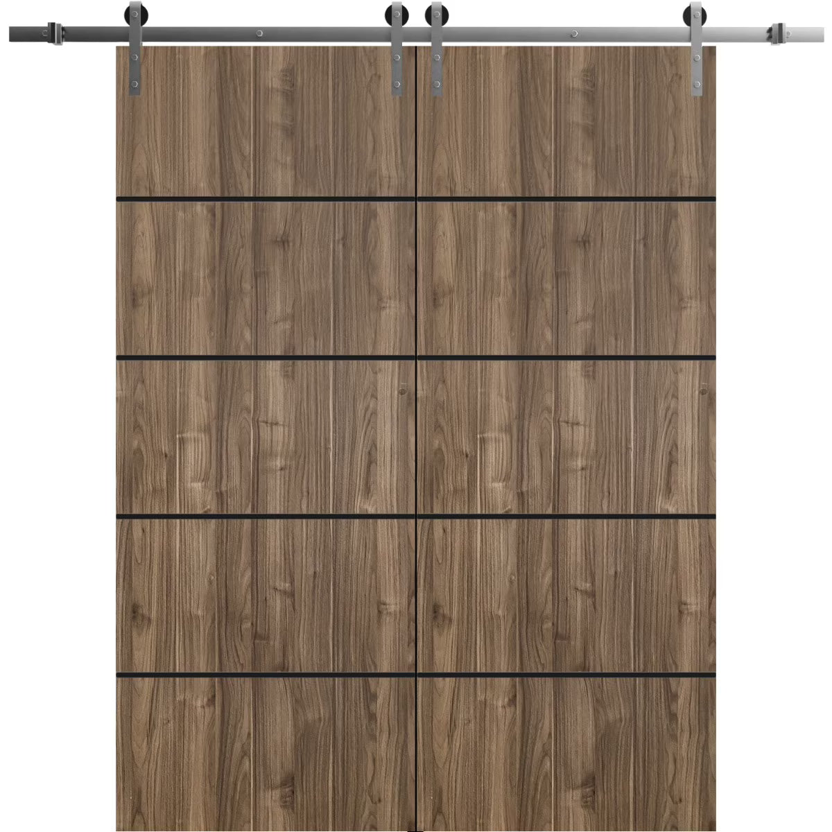 Double Barn Door 36 x 84 inches with Frosted Glass Stainless Steel Rail Hangers W39918