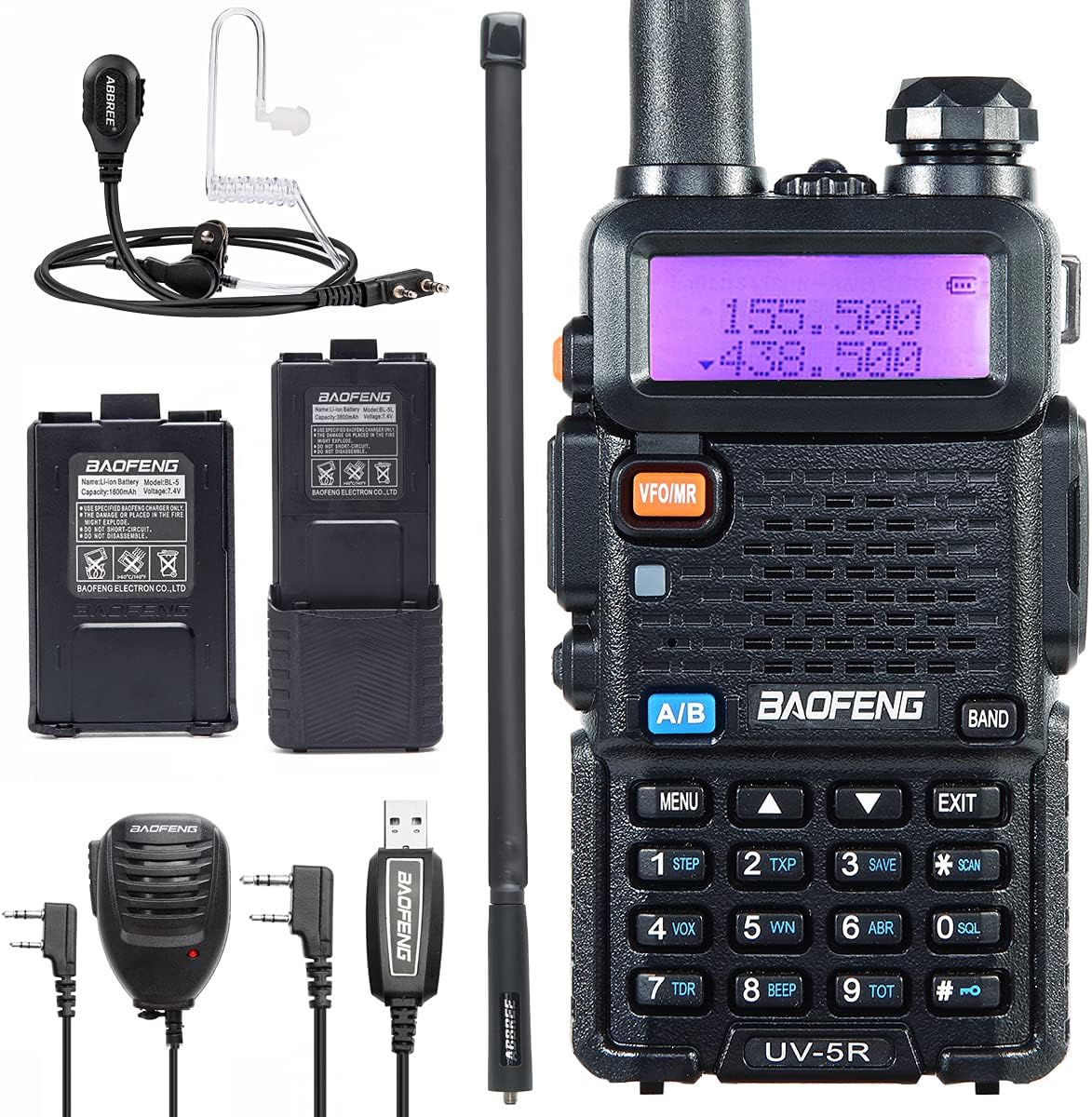 Ham Radio Handheld 2-Way Radio with 3800mAh Battery Programming Cable Tactical Antenna and Tube Earpiece Handheld MIC Full Kit L8493