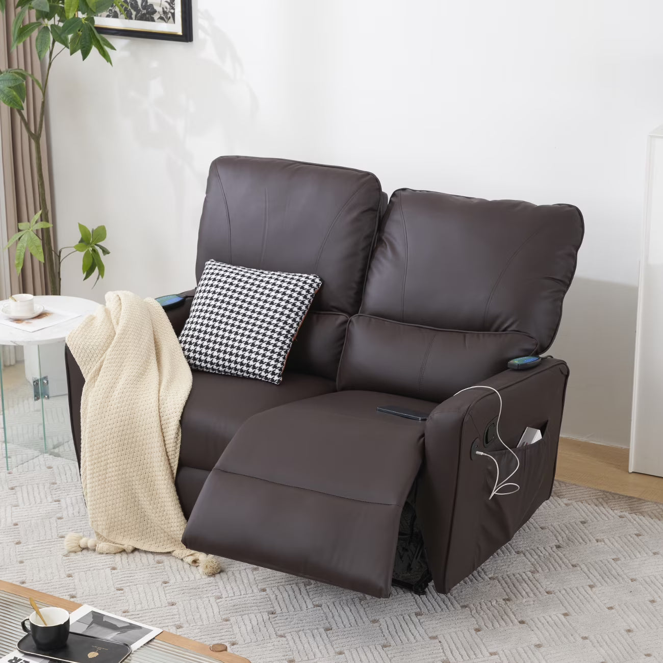 Brown 2 Seater Power Recliner with Massage and Heat Y645809