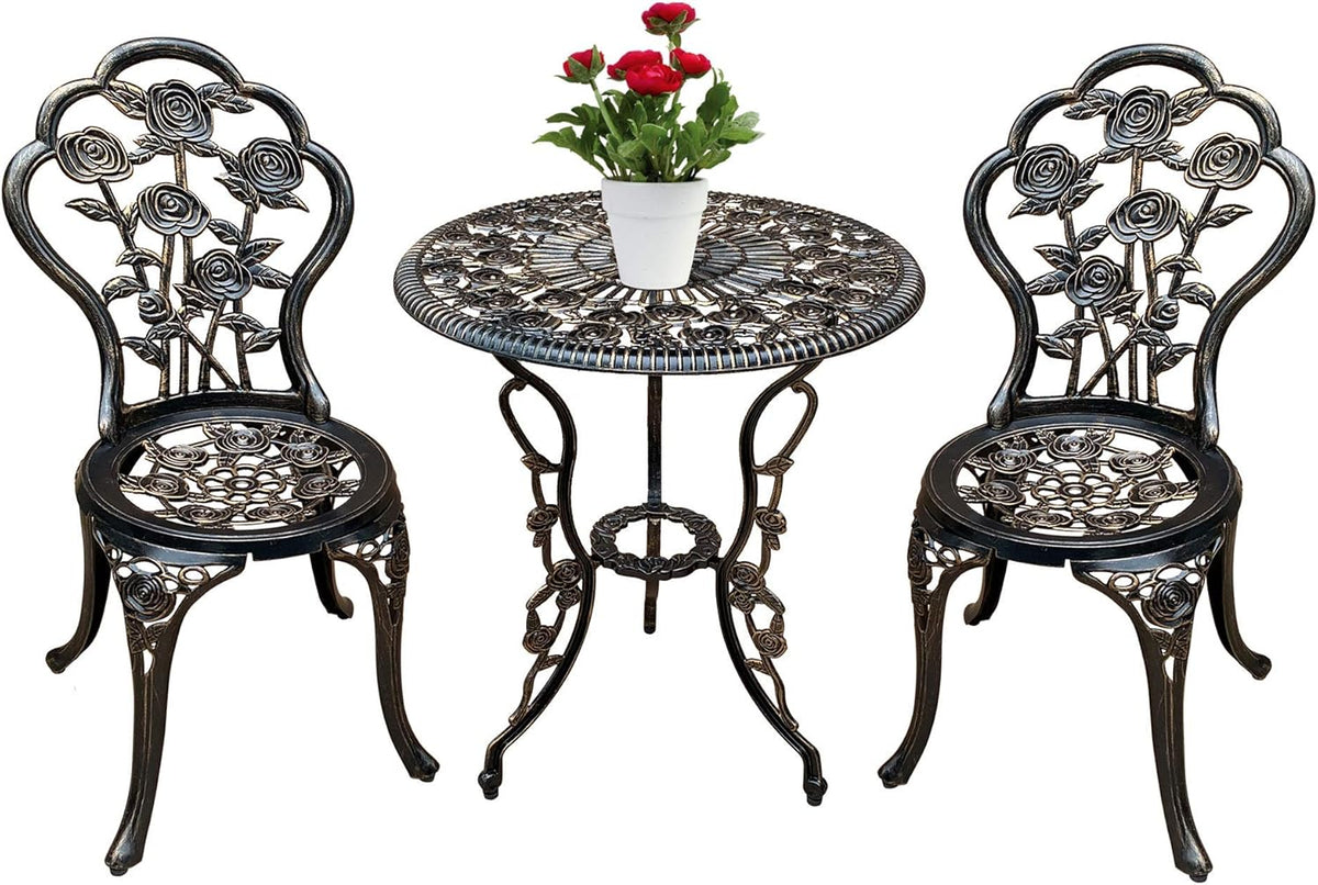Antique Bronze 3 Piece Cast Aluminum Outdoor Patio Bistro Table Set G2834