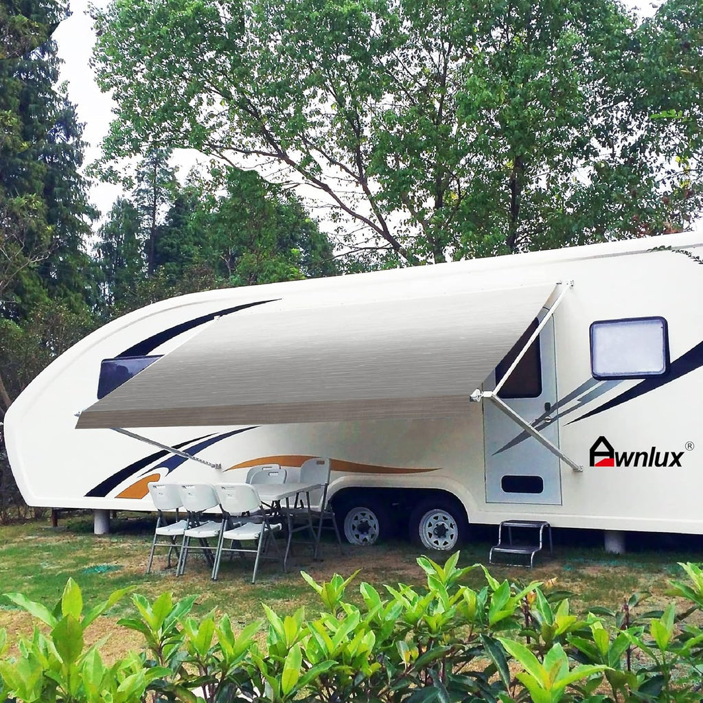 Black Ombre White 10' Vinyl RV Awning Fabric Replacement with Press Plate & Pull Strap Z83964