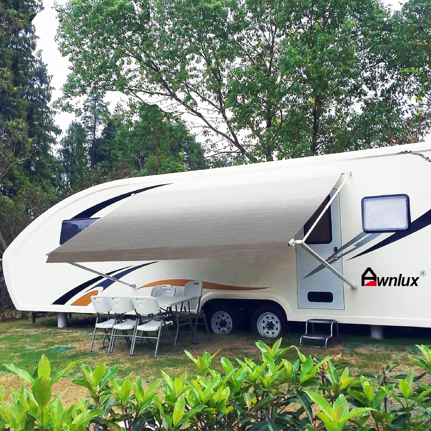 Black Ombre White 10' Vinyl RV Awning Fabric Replacement with Press Plate & Pull Strap Z83964