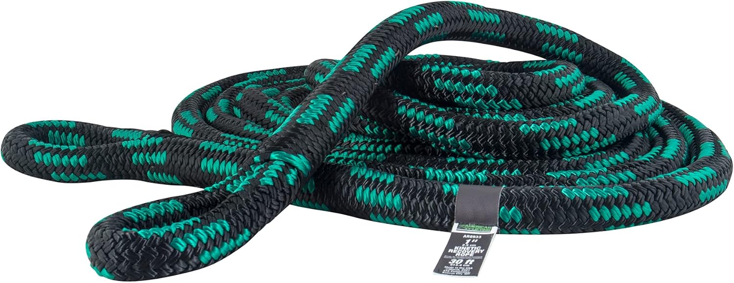 Heavy Duty Kinetic Recovery Tow Rope 33,200 Lbs 1 x 30’ Black and Green A66665
