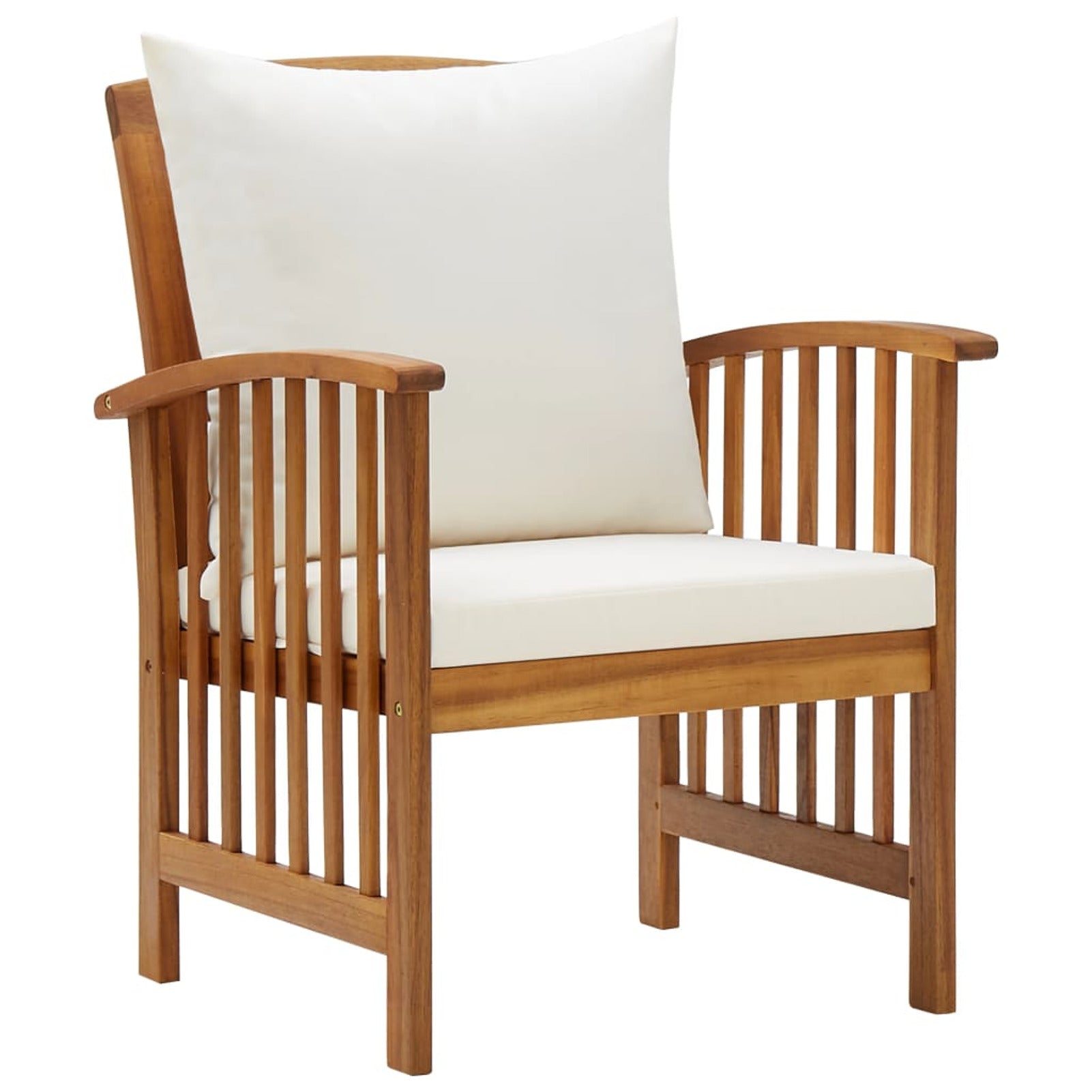 5 Piece Patio Lounge Set Cream White Cushioned Acacia Wood Sectional Outdoor Conversation Set J7792