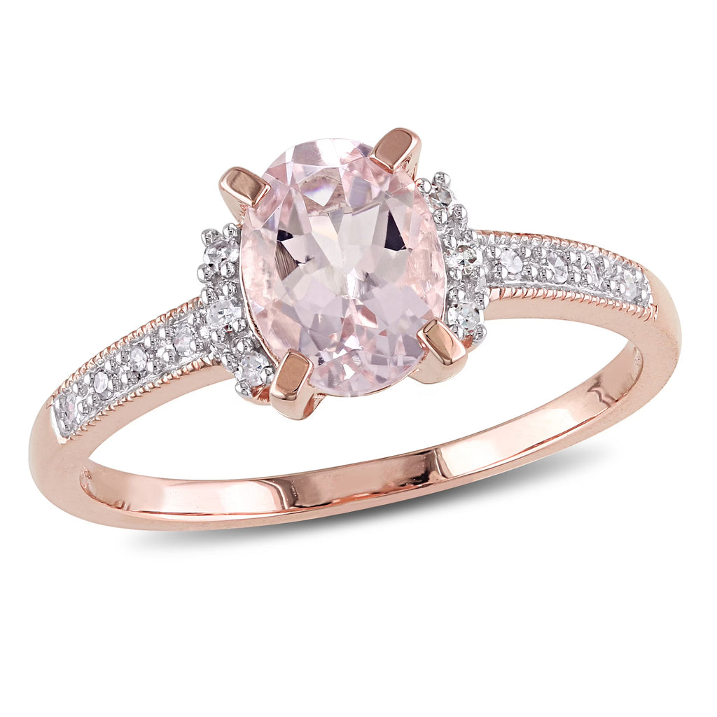Oval-Cut Morganite and Round-Cut Diamond Accent Halo Ring I6672