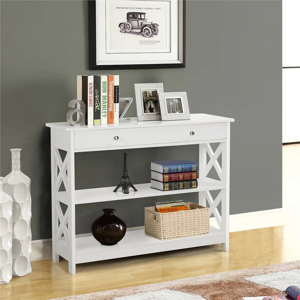 White Console Table with 1 Drawer and 2 Open Shelves R34244