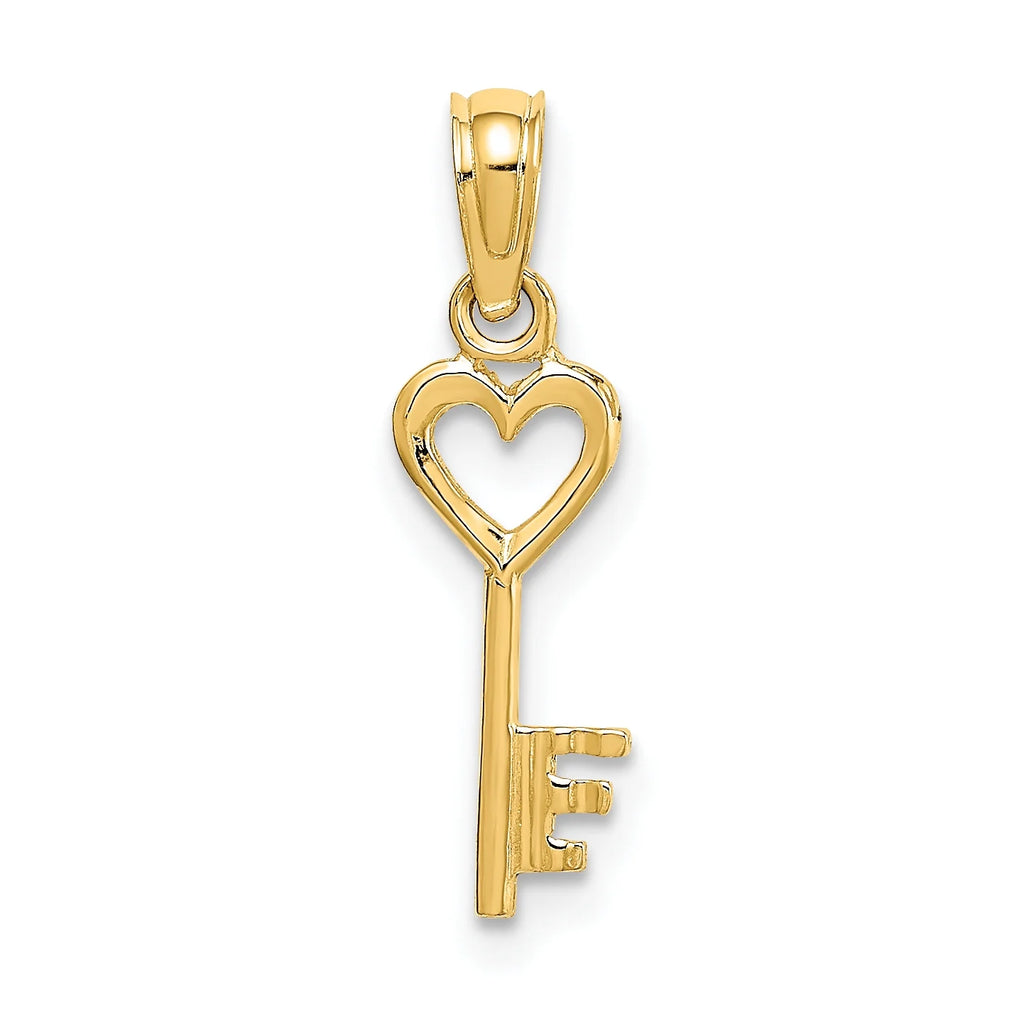 14K Yellow Gold Key With Heart Pendant Charm with Rope Chain Necklace 16'' S348