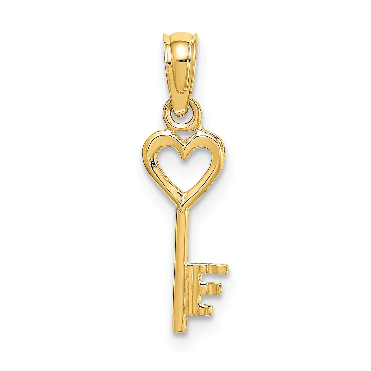 14K Yellow Gold Key With Heart Pendant Charm with Rope Chain Necklace 16'' S348