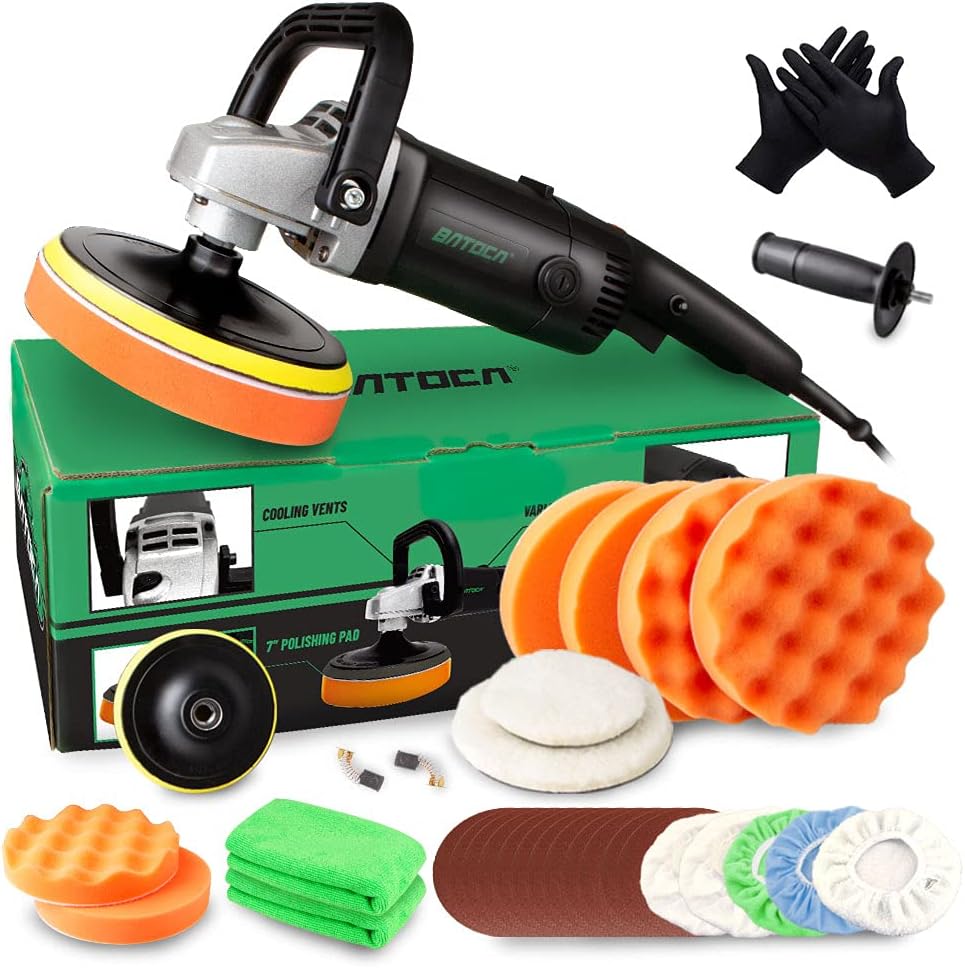 Rotary Car Polisher Wax Machine, 7 Inch 1200W, 6 Variable Speeds with Foam Pads H272