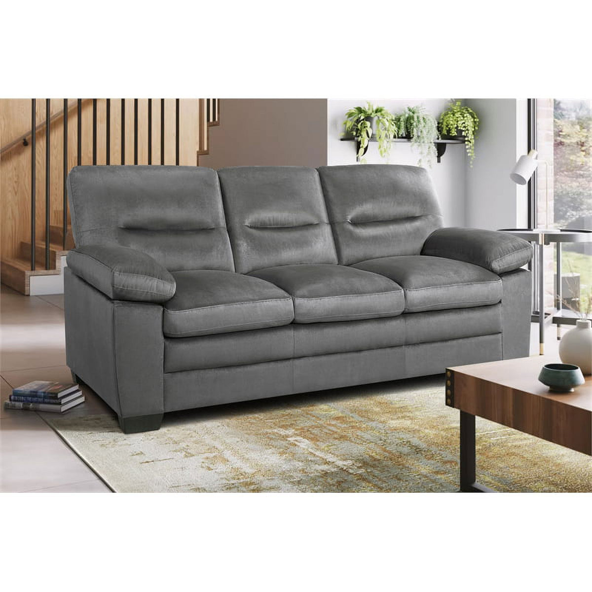 Dark Gray Textured Fabric 2-Piece Upholstered Sofa Set I624083