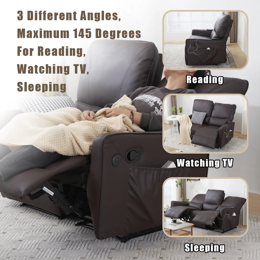 Brown 2 Seater Power Recliner with Massage and Heat Y645809
