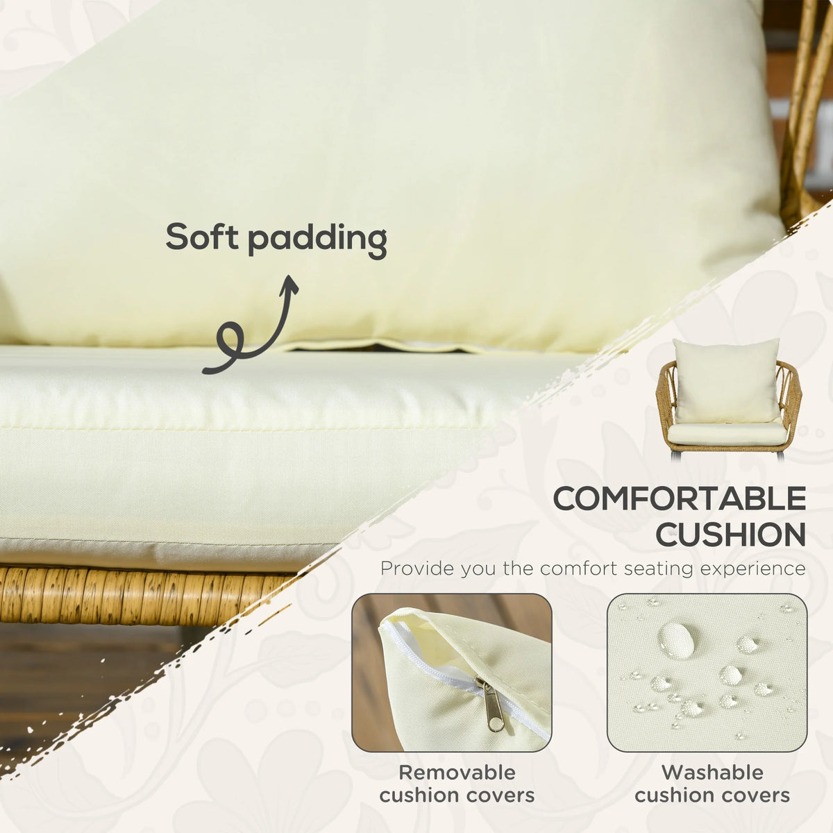 White 3 Piece Patio Rocking Chair Set with Cushions and Glass Top M835710