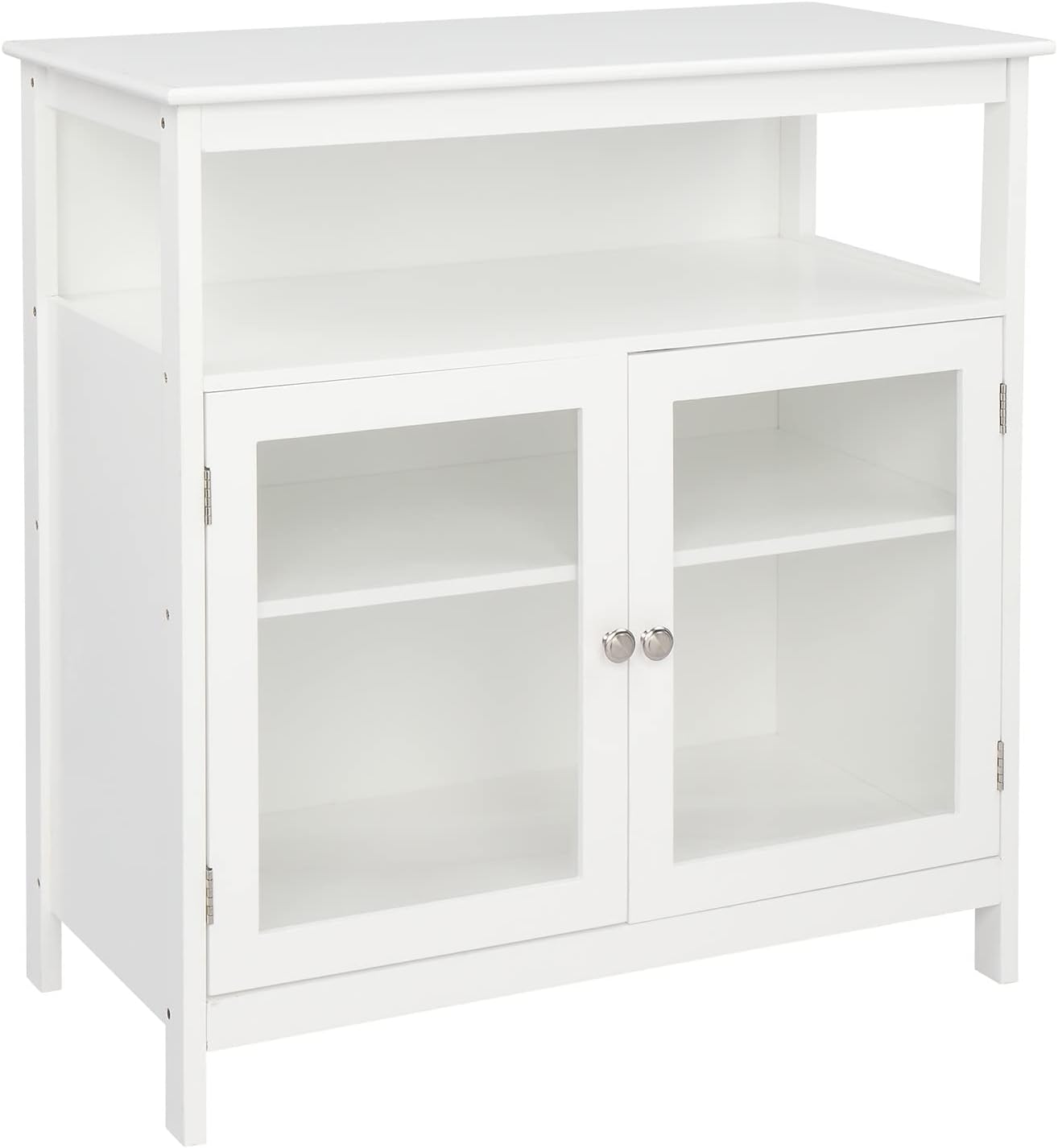 White Kitchen Storage Sideboard Cabinet with Open Shelf and 2 Glass Door Cabinet S731613