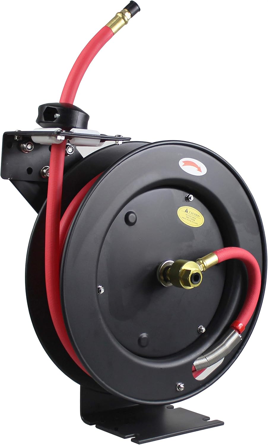 25ft Auto Rewind Retractable Reel with 3/8" x 25' Air Hose with Brass Fittings Pack of 2 K812778