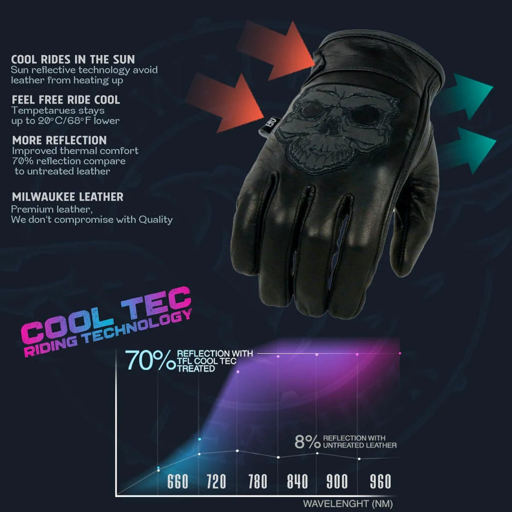 Black Leather Motorcycle Hand Gloves with Gel Padded Palm 2X-Large S284