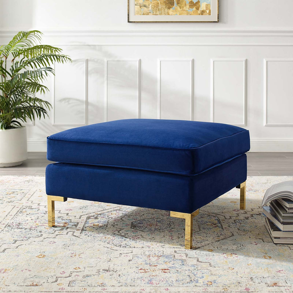 Blue Navy Velvet Accent Chair Ottoman O75379