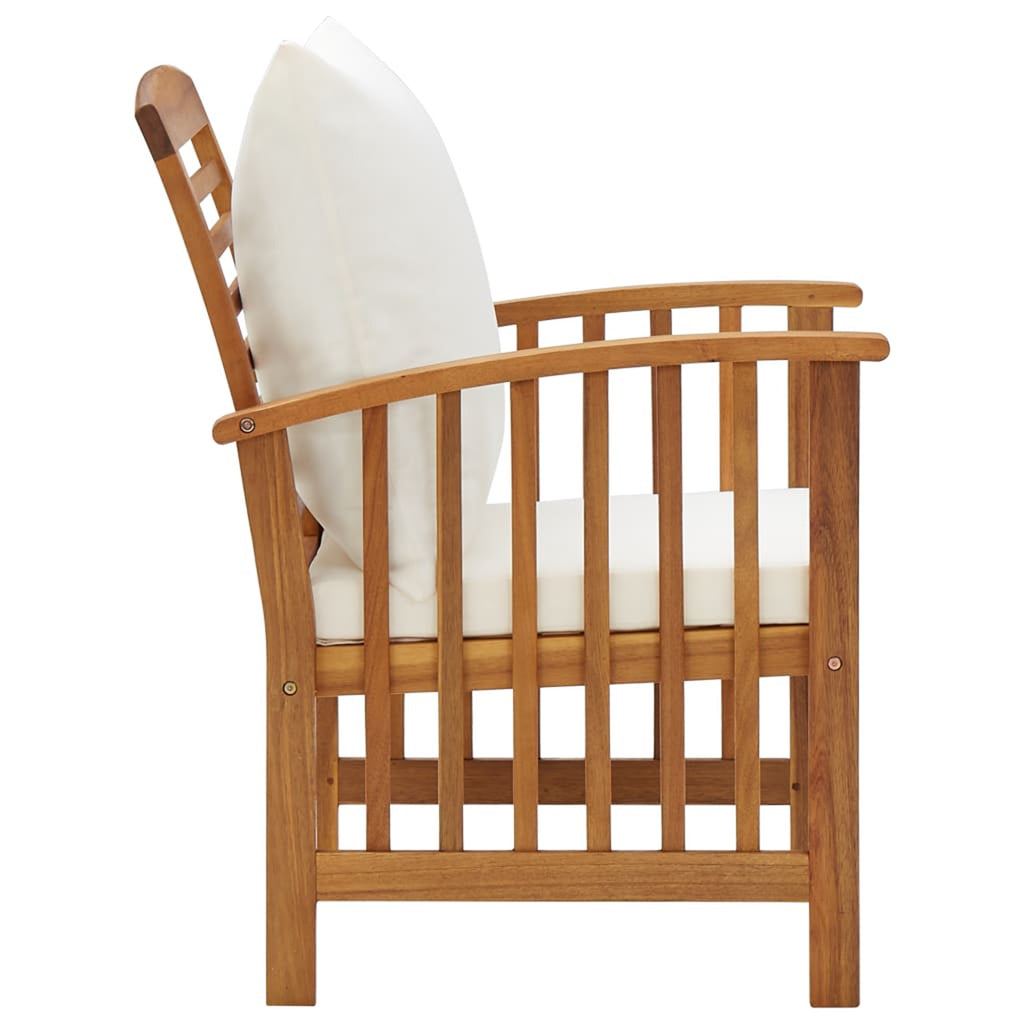 5 Piece Patio Lounge Set Cream White Cushioned Acacia Wood Sectional Outdoor Conversation Set J7792