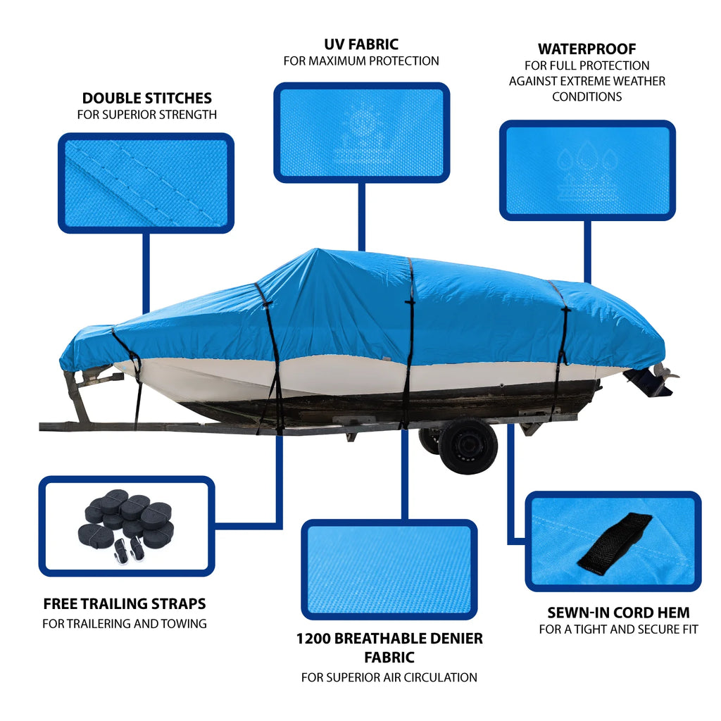 Waterproof Heavy Duty Trailerable Boat Cover with Storage Bag M3385