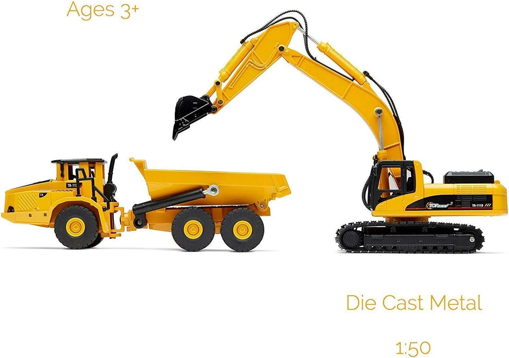Diecast Metal Construction Trucks, Excavator and Dump Truck, Set of 2 R353