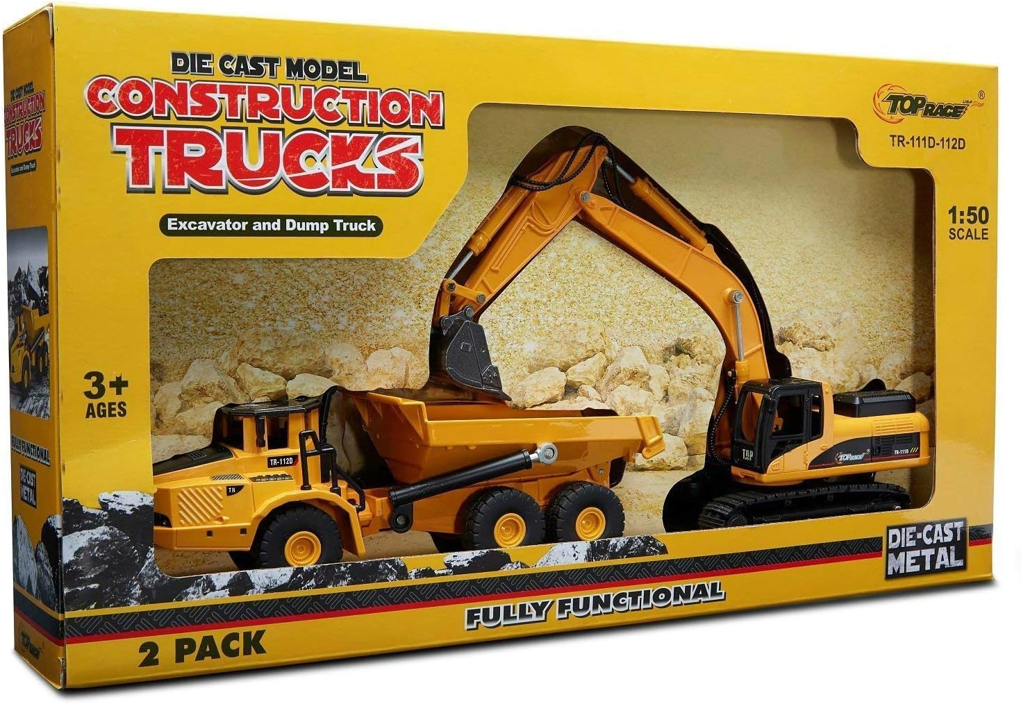 Diecast Metal Construction Trucks, Excavator and Dump Truck, Set of 2 R353