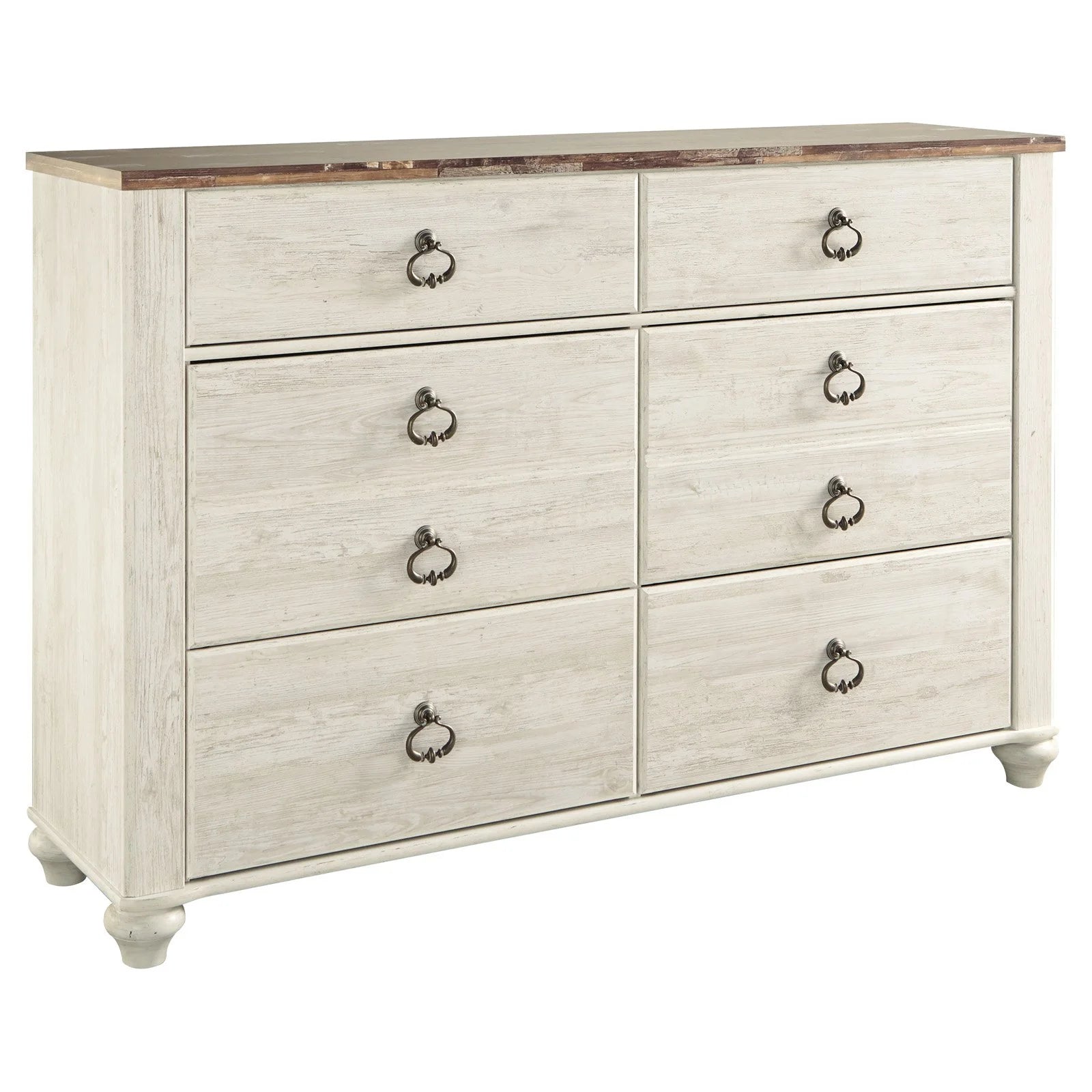 6 Drawer Whitewash Double Dresser L561
