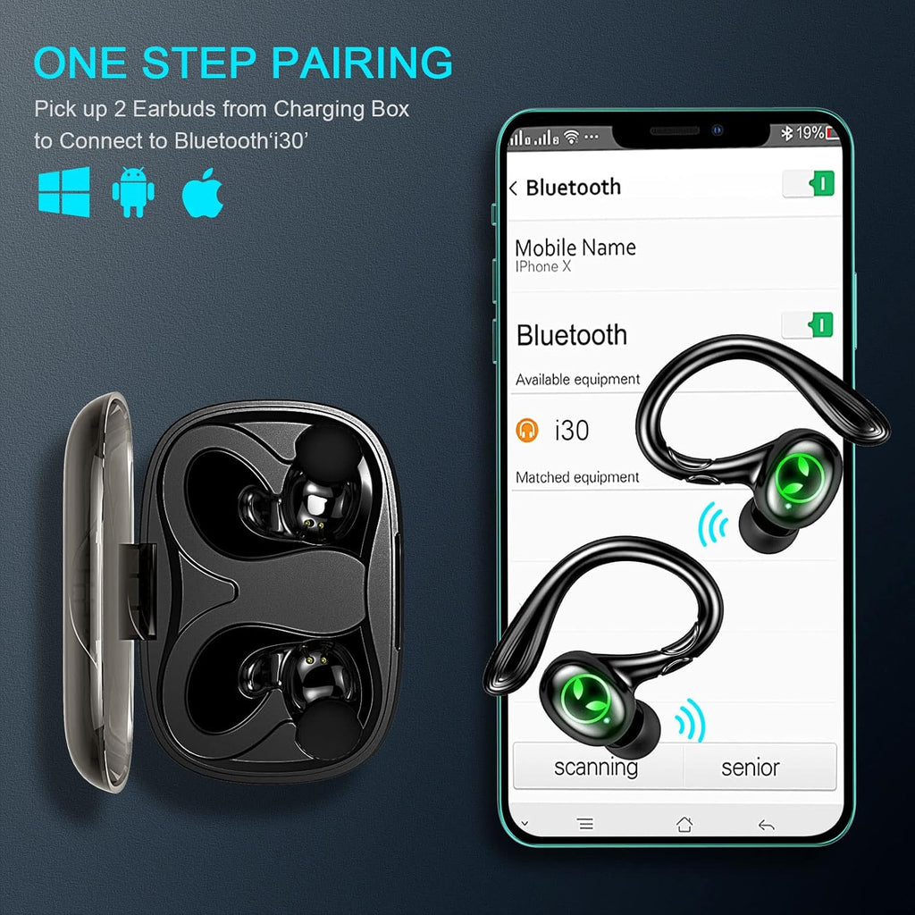 Wireless Earbud with Detachable Earhooks, IP7 Waterproof, 40H Playtime M33736