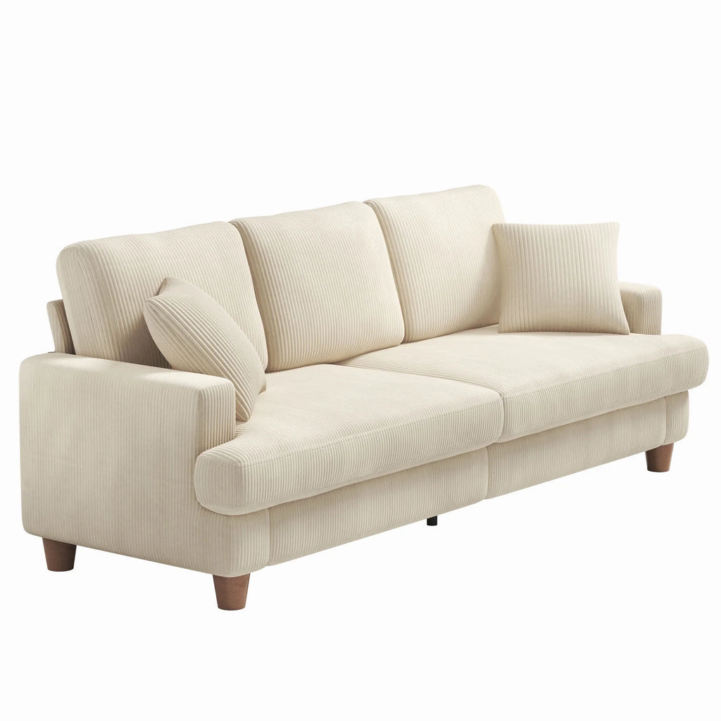 Beige 87" Corduroy 3 Seater Sofa with 2 Pillows L89042
