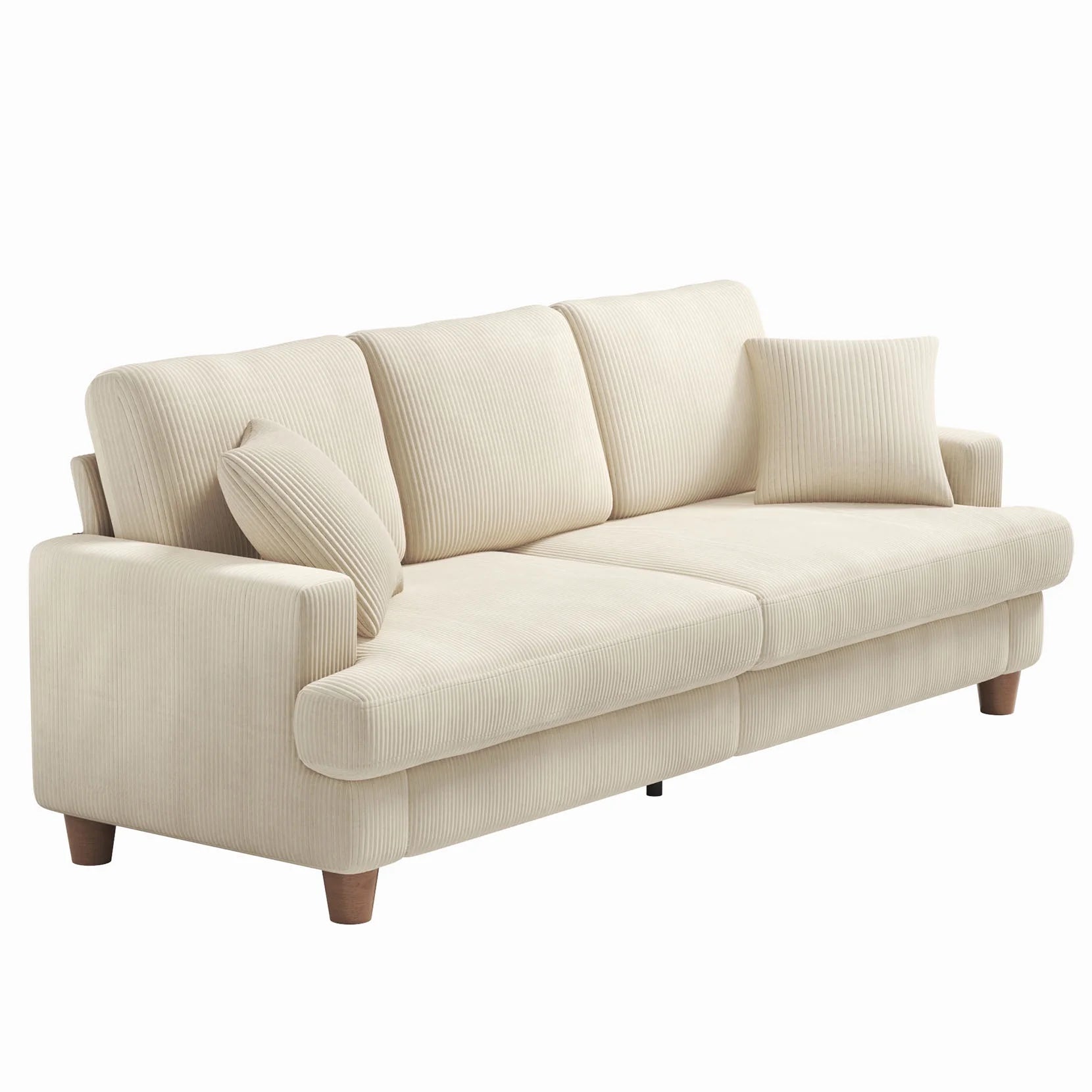 Beige 87" Corduroy 3 Seater Sofa with 2 Pillows L89042