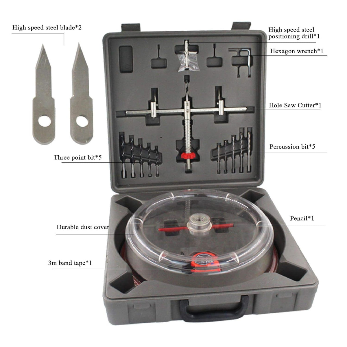 Adjustable Hole Saw Cutter Kit with ABS Dust Cover W399734