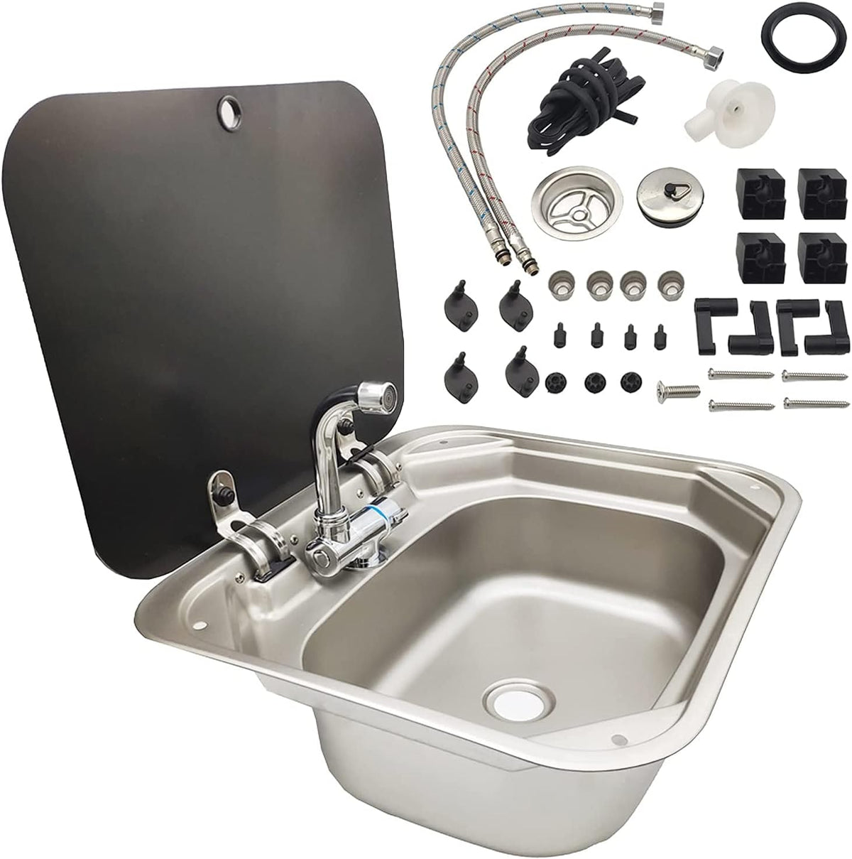 Single Bowl Stainless Steel Kitchen Basin Sink with Tempered Glass Lid S394