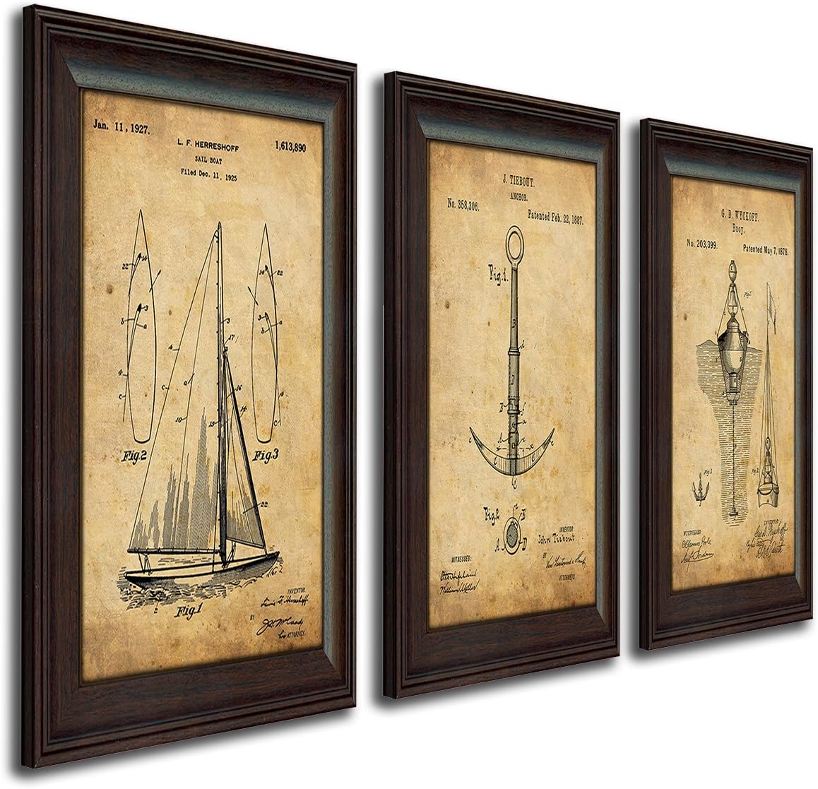 Vintage Patents Sailboat Anchor 2pc Set E4014