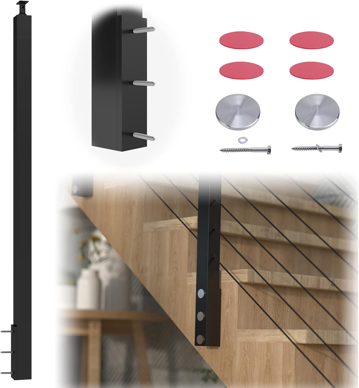 Black Square Weldless Stainless Steel Cable Railing Post X68363