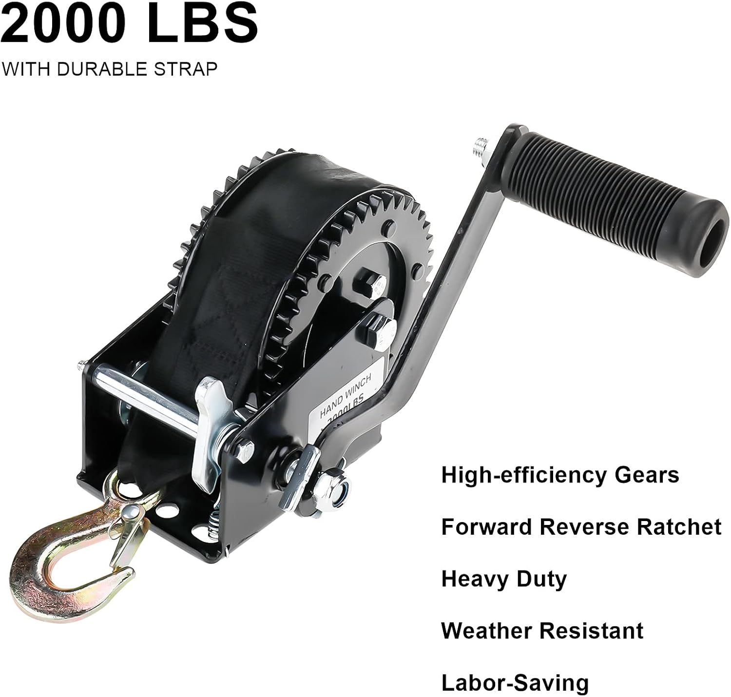 Heavy Duty Hand Winch 2000LBS with 25-Foot Strap, Pack of 2 L244