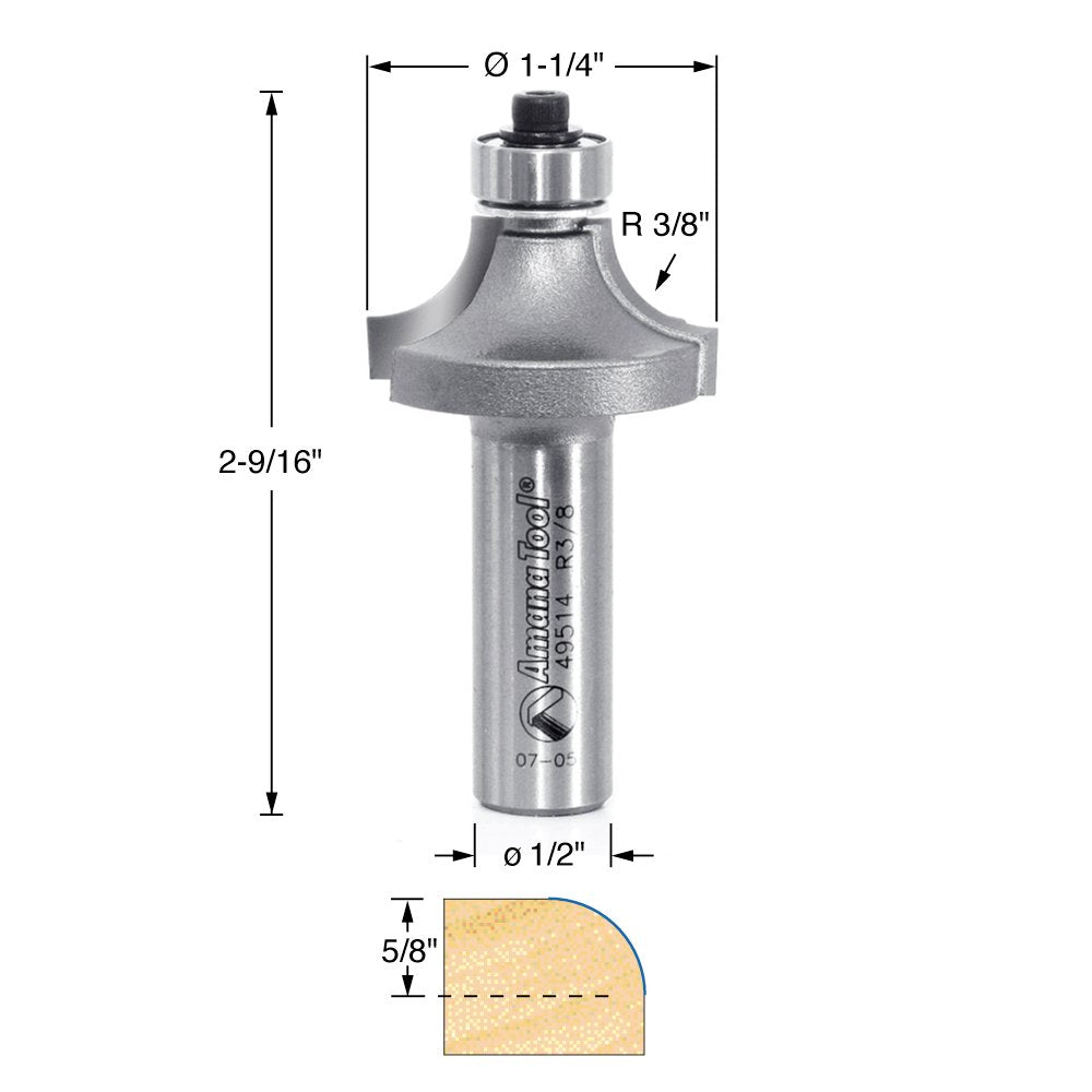 Carbide Tipped 4 Flute Corner Rounding/Beading 1/2 Radius x 1-5/8 Dia Pack of 2 P79003