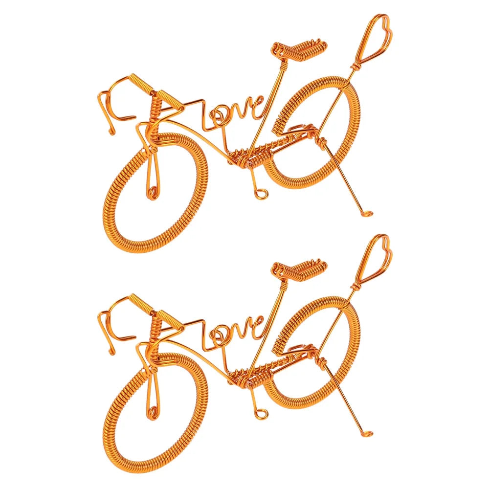 2pcs Metal Bike Figurine Miniatures Home Ornaments U93195