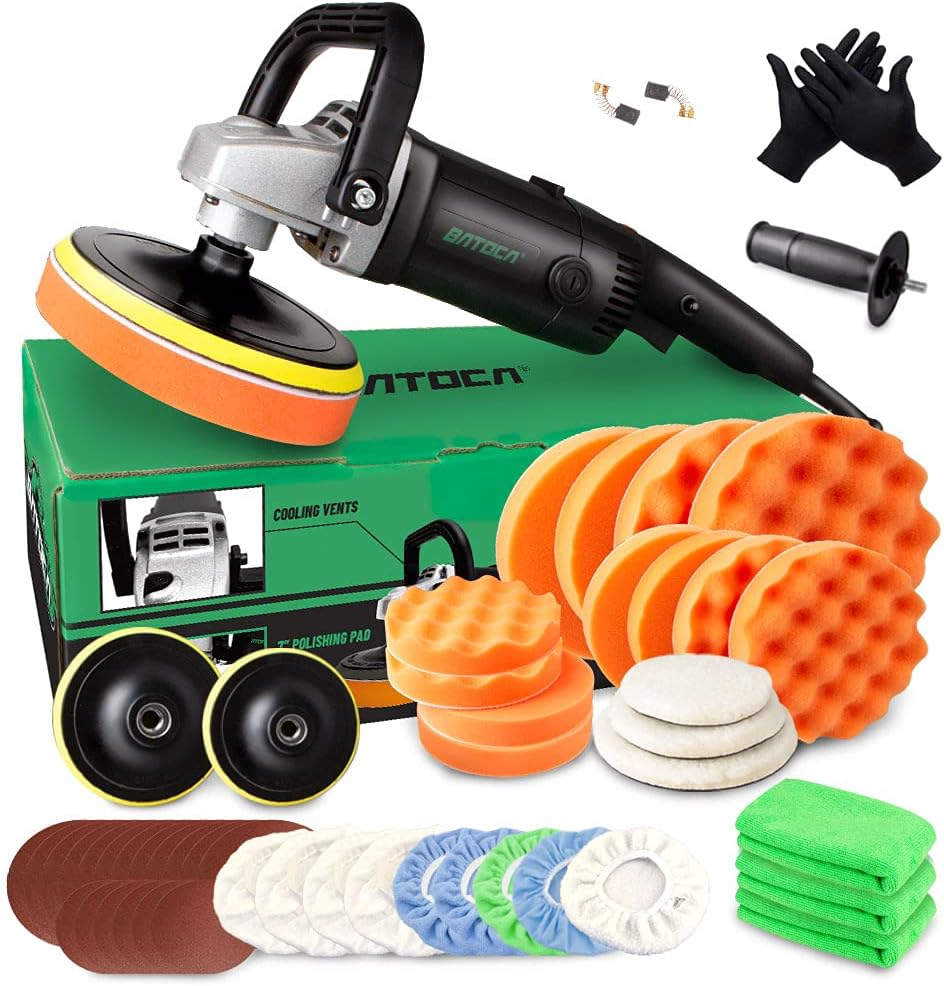 Rotary Car Polisher Wax Machine, 7 Inch 1200W, 6 Variable Speeds with Foam Pads H272
