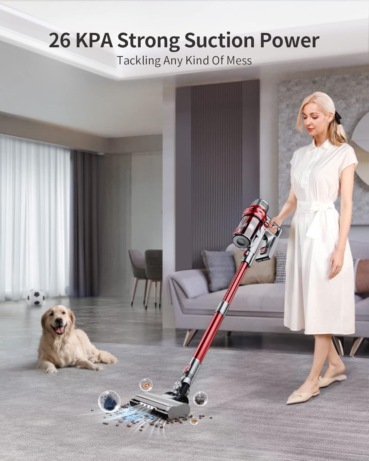 Cordless Stick Vacuum with 380W 26KPa 35min Runtime Detachable Battery S357