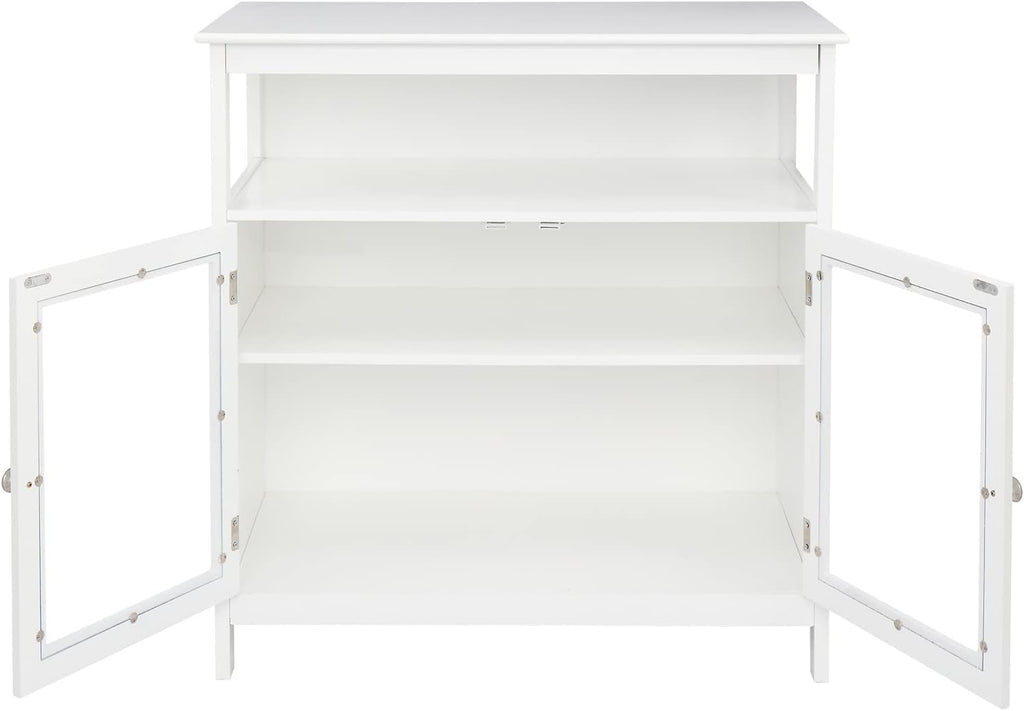 White Kitchen Storage Sideboard Cabinet with Open Shelf and 2 Glass Door Cabinet S731613
