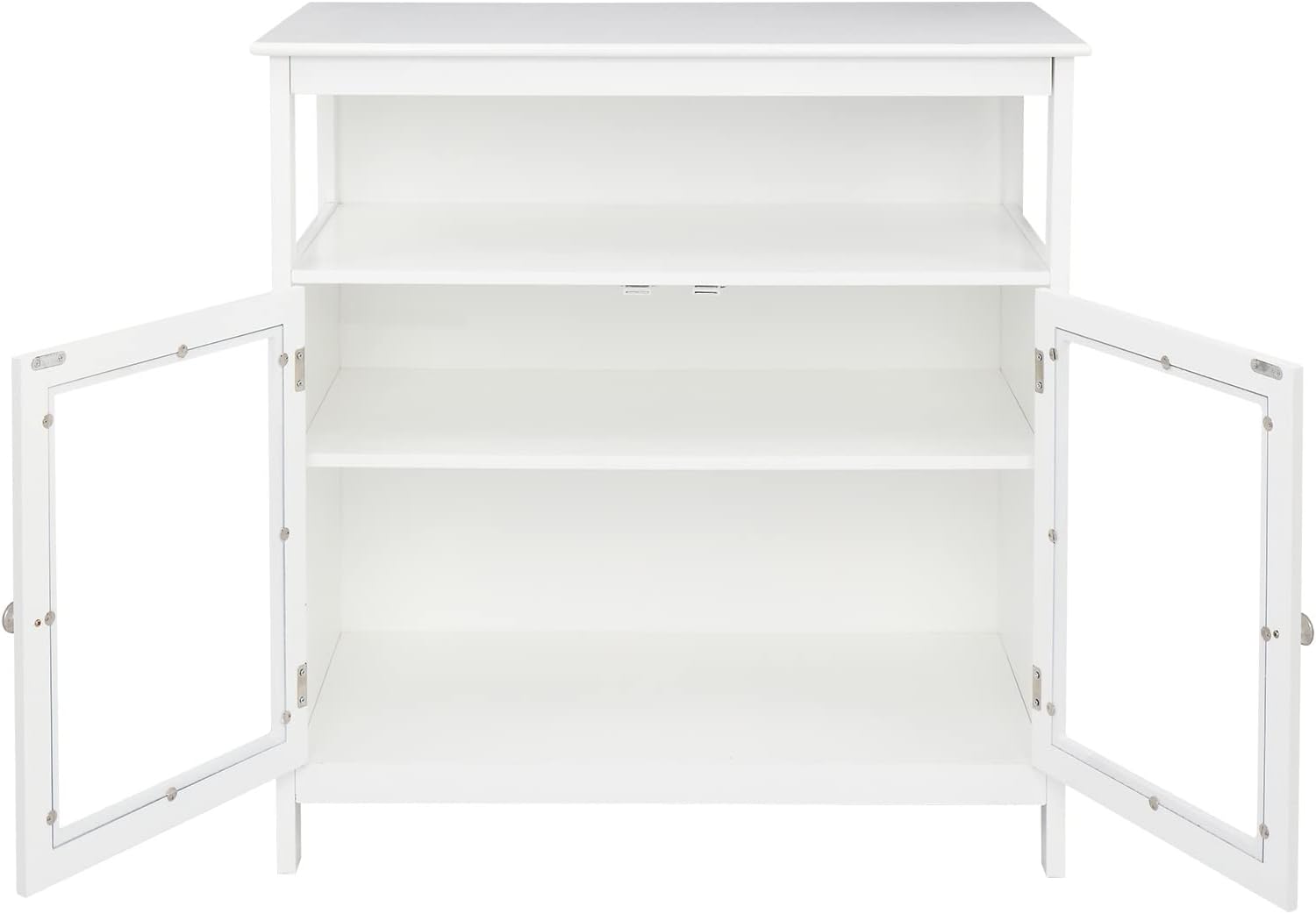 White Kitchen Storage Sideboard Cabinet with Open Shelf and 2 Glass Door Cabinet S731613