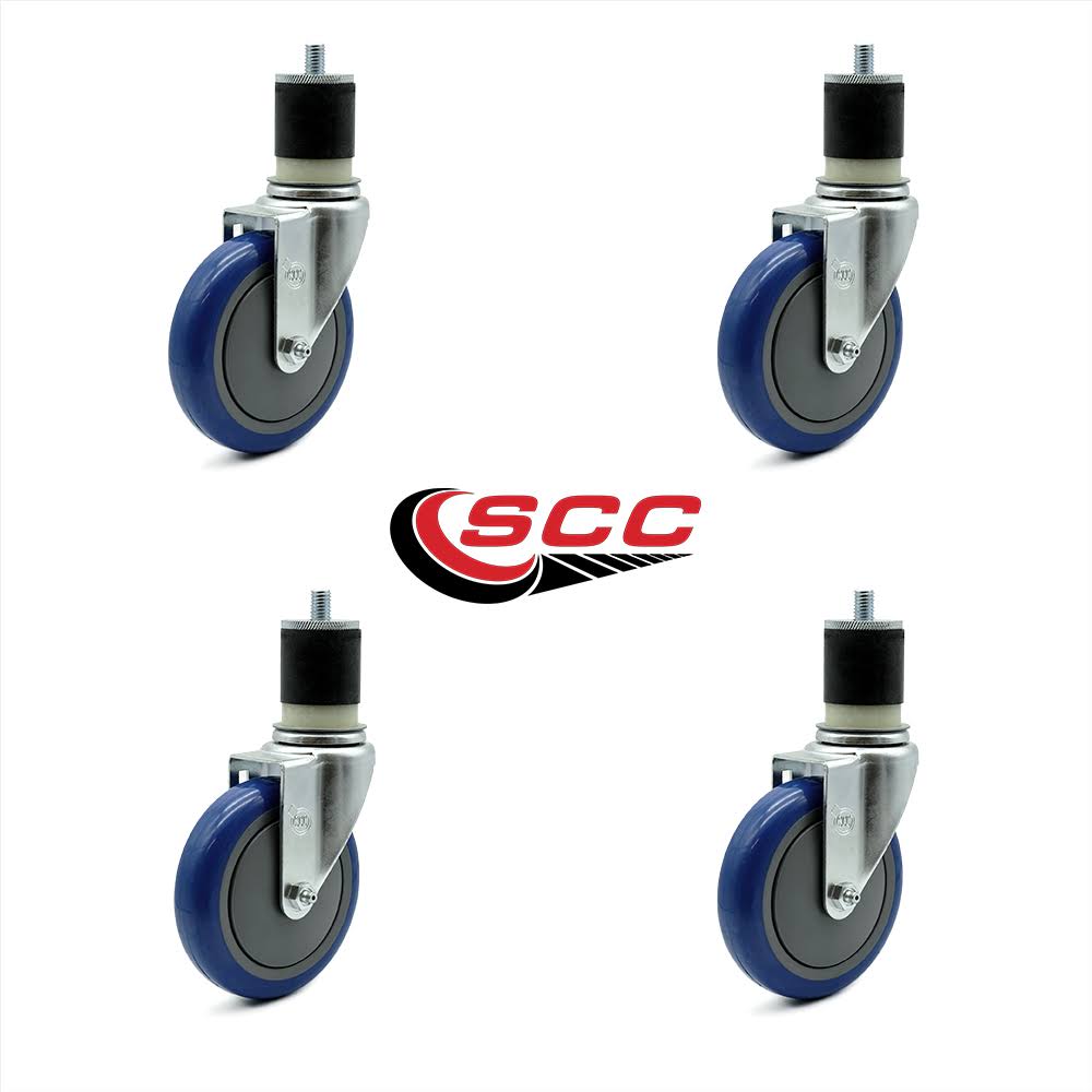 5x22 Blue Polyurethane Swivel Caster with Expanding Stem, Set of 4 S558572