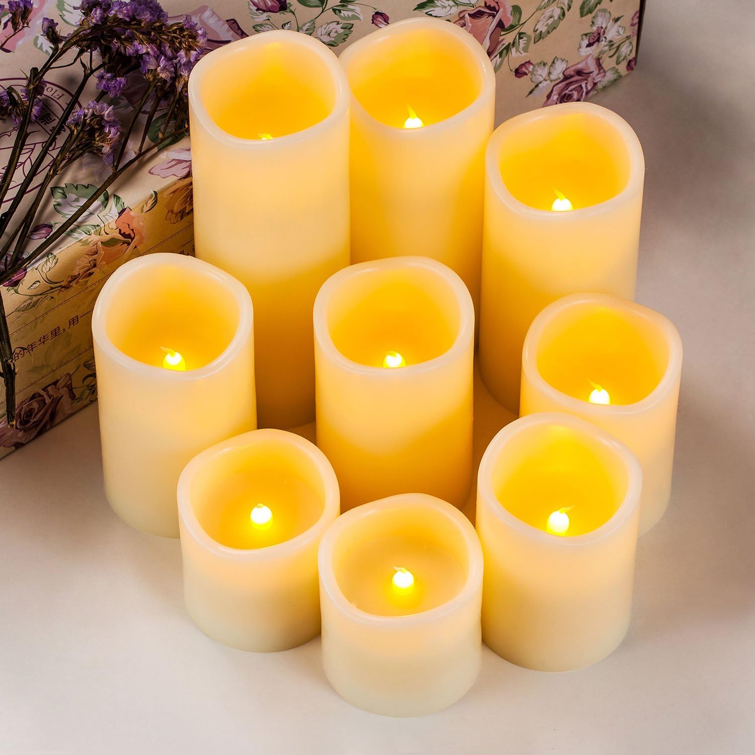 Flameless LED Pillar Candle Set of 9 with Remote Control Timer M767299