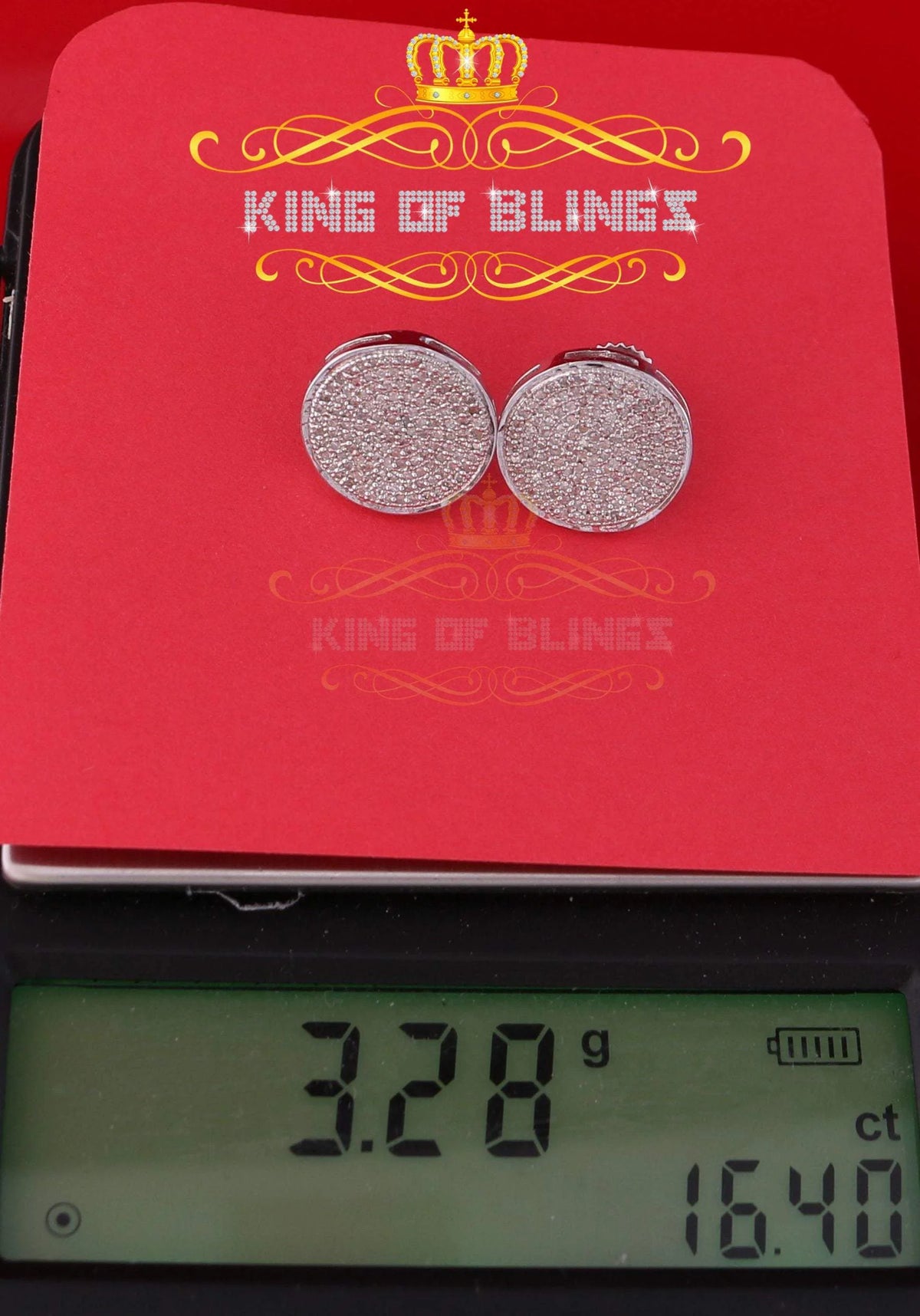 925 Sterling Silver White Hip Hop Stud Earrings P9503