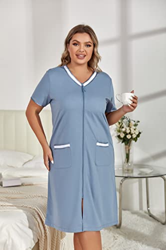 Plus Size Zip Robe Loungewear Bathrobe W476803