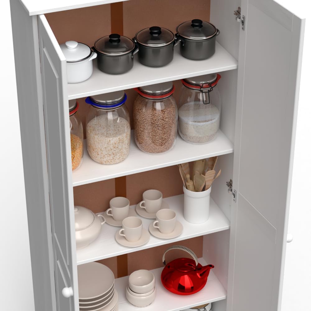 Solid Wood White Cabinet Pantry with 2 Doors and Adjustable Shelves Y3322
