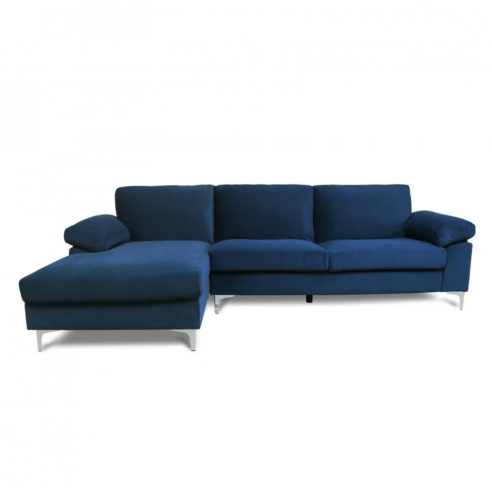 Blue Velvet L-Shaped Sectional Sofa with Metal Legs N29758