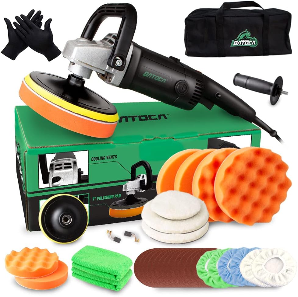 Rotary Car Polisher Wax Machine, 7 Inch 1200W, 6 Variable Speeds with Foam Pads H272