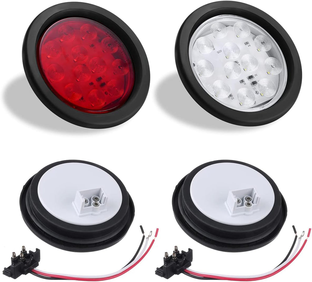 4 Inch LED Trailer Tail Lights Kit with Grommet Plug, 8 X Red Round 12 LED Brake Stop Turn Signal Tail Light X622112