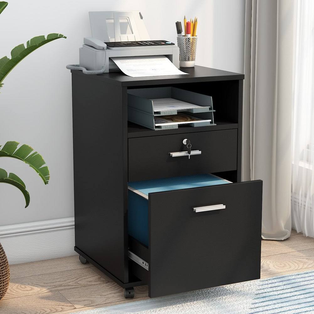 Black 2 Drawer Mobile File Cabinet with Lock B419