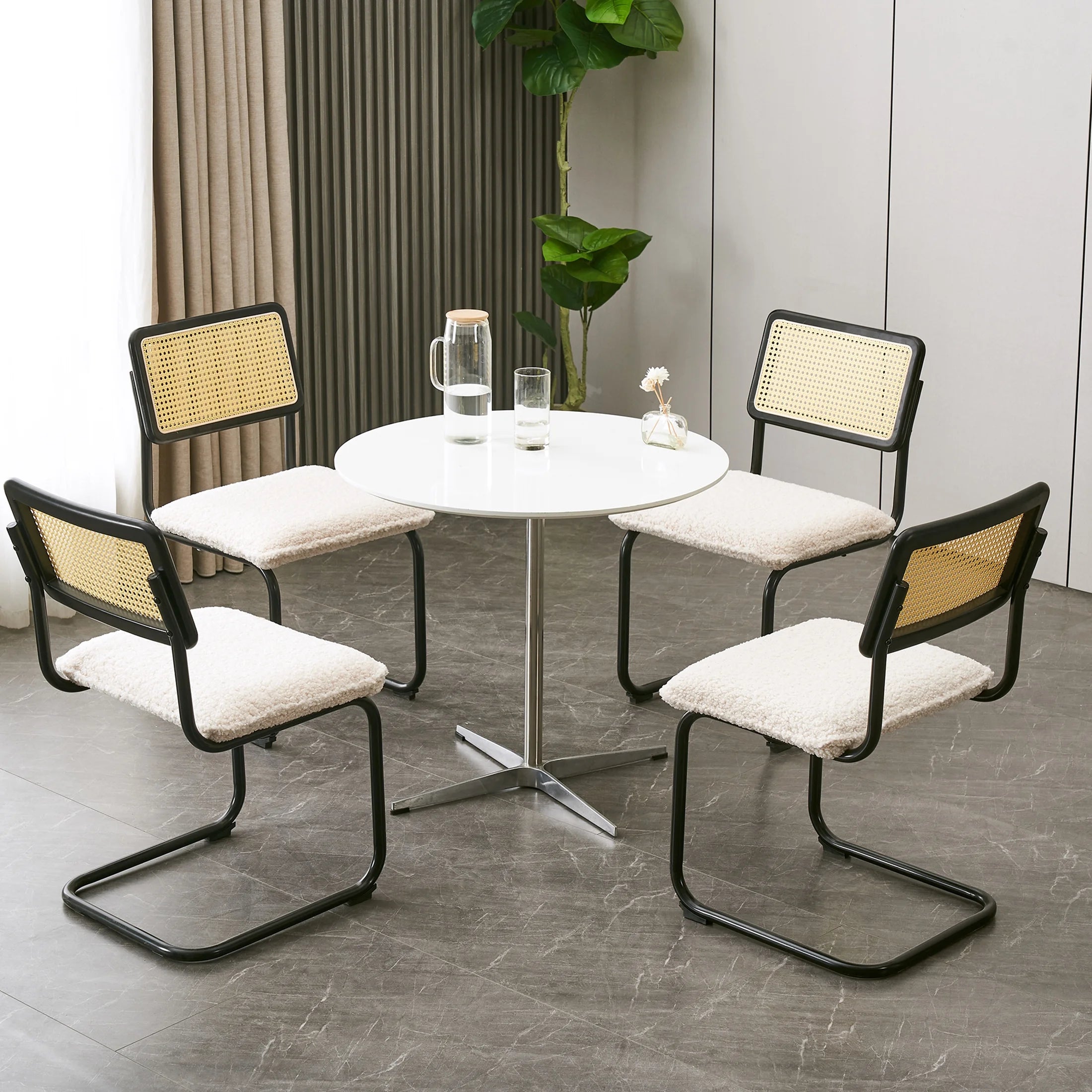 Faux Leather Rattan Dining Chairs Set of 2 with Metal Legs O570986
